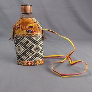 Colombian Glass Flask Hand Tooled Leather Wrap